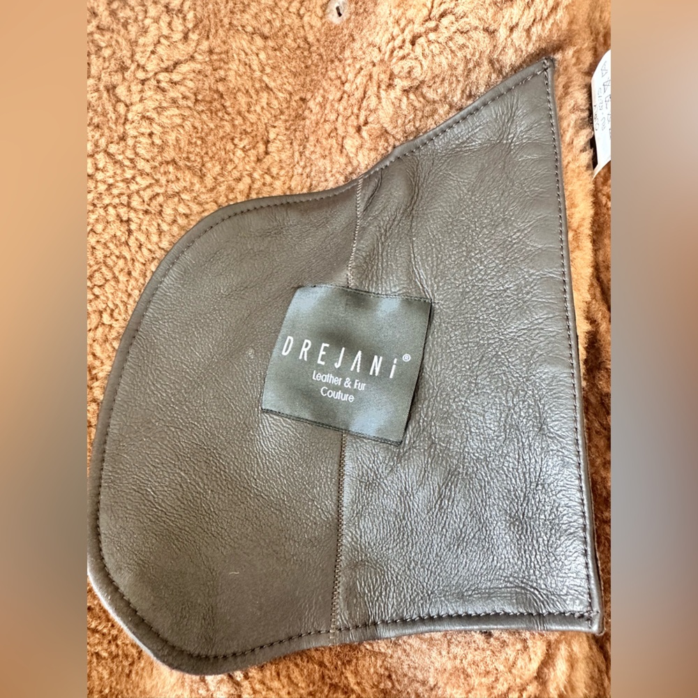 Drejani Genuine Lambskin Shearling Coat • Brown & Camel - Picture 13 of 17